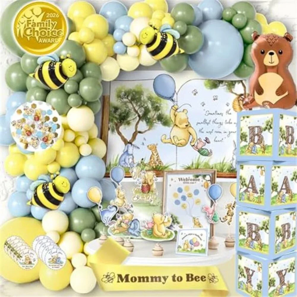 Winnie Baby Shower Decorations Kit 269 Pieces Party Pack Balloon Arch Baby Boy